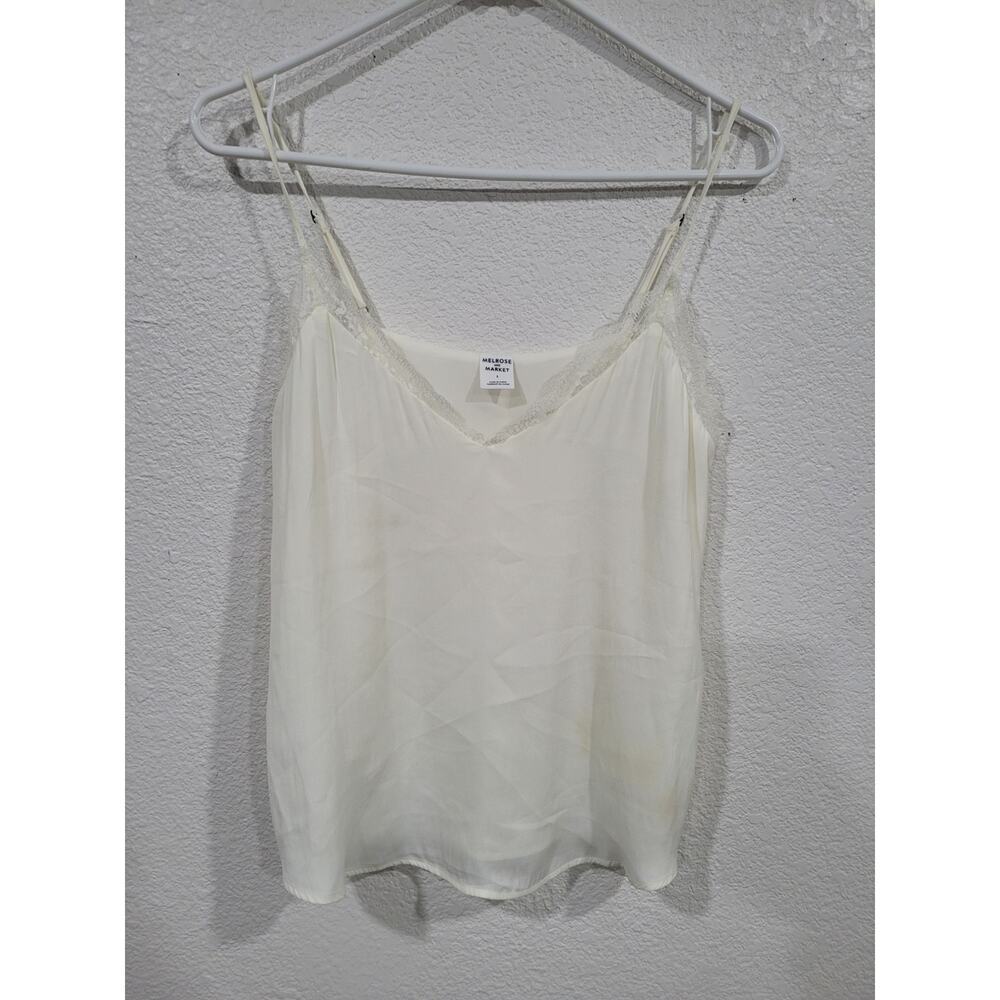 Melrose AND Market Women's White Satin Tank Top S Lace Adjustable Straps #15